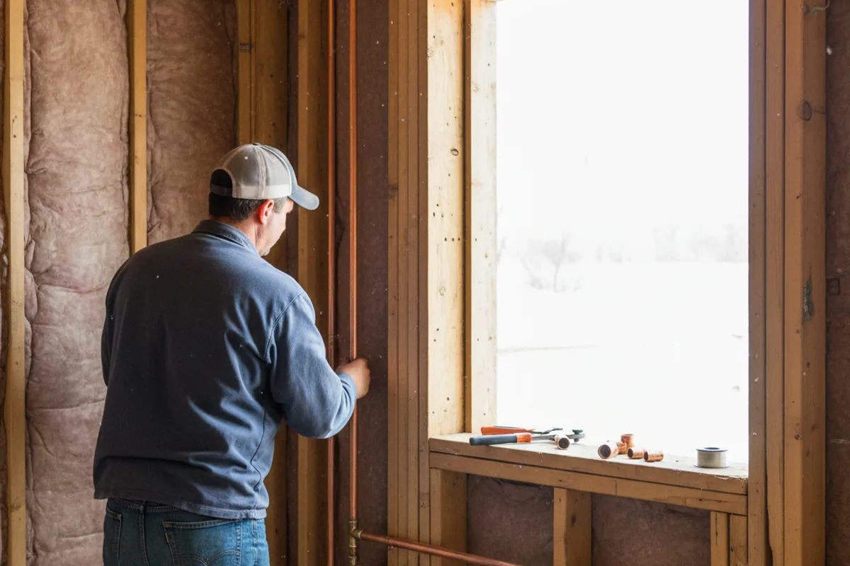 Licensed plumber running new copper supply lines in a Byron Center home